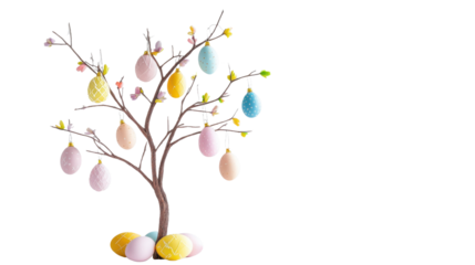 Easter eggs hanging on tree transparent background