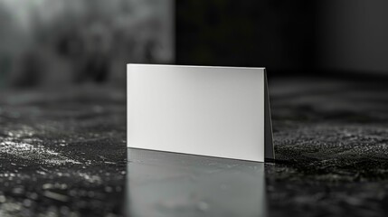 A white business card sits on a dark surface