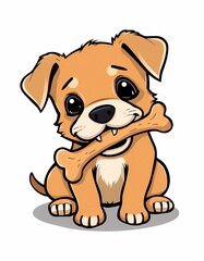 Vector illustration of cute little dog biting bone,art,isolated,pet,cartoon