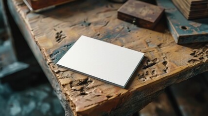 Obraz premium A white card sits on a wooden table