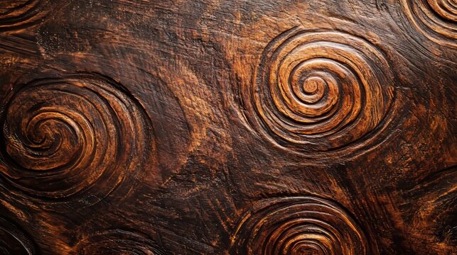 Rustic wood texture with intricate swirling patterns in warm tones