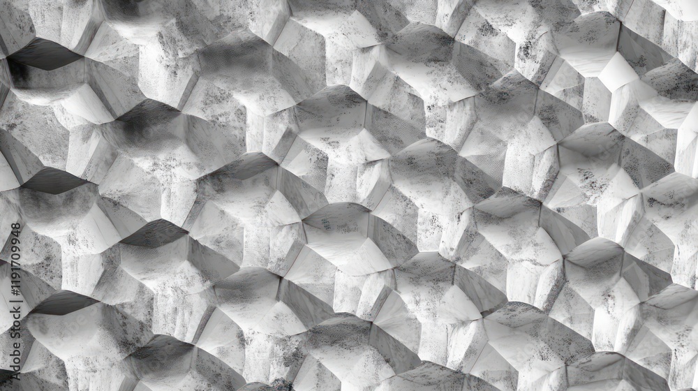 Poster Abstract grayscale textured background with geometric, three-dimensional, polygonal shapes.