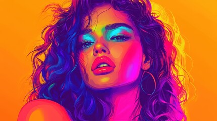 Obraz premium Vibrant Woman Portrait Neon Hair Makeup Style