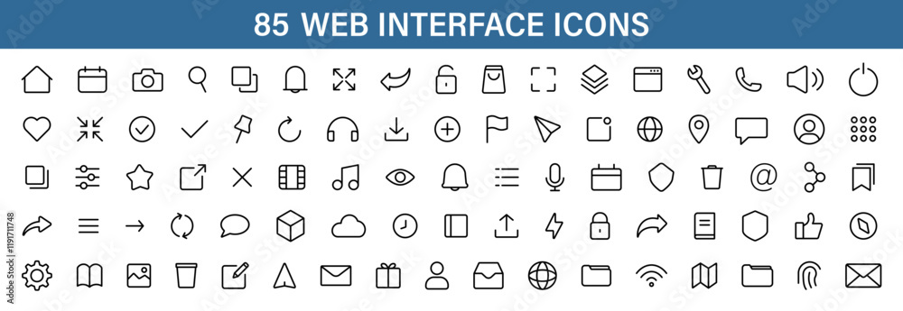 Poster web interface icons set. user app ui icons symbols collection. vector icons