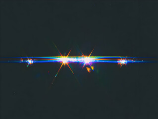 Abstract Light Streak Illuminates Dark Background with Colorful Glares and Starbursts