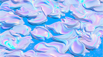 Fototapeta premium Iridescent Swirls of Pastel Paint Dance on a Vibrant Blue Canvas, Creating a Dreamlike Abstract Background