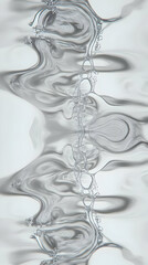 Abstract Silver Liquid Flowing and Forming Intricate Shapes with Bubbles Gracefully on a White Background