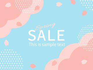 桜散る、メンフィスデザインの春色背景フレームイラスト