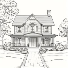 Naklejka premium House Coloring page in black outline on a white background