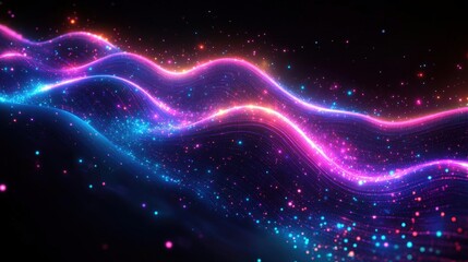 Obraz premium Abstract vibrant wave of glowing particles, cosmic energy, digital art background