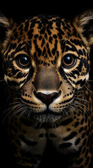 Obraz premium Jaguar Cub Stares Intently with Dark Background, Wildlife Portrait