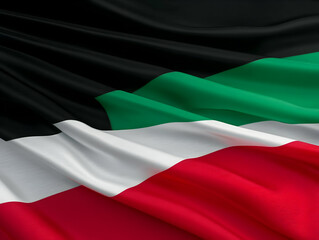 Waving Flag with Black, Green, White, and Red Horizontal Stripes Flows Gracefully in the Wind