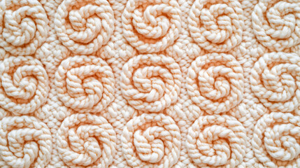Creamy Knitted Fabric Texture Features Intricate Spiral Patterns, Creating a Soft and Cozy Background.