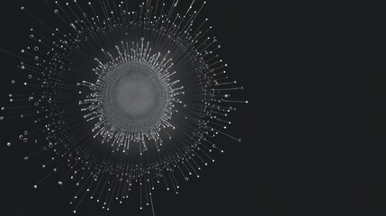 Graphical representation of a virus with minimalistic design on a dark background showcasing intricate details and structure. Generative AI