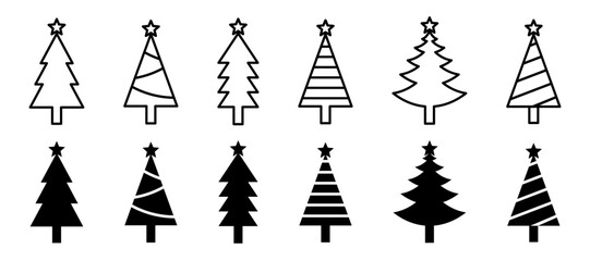 Christmas tree silhouette icons. Pine, fir, xmas tree symbols collection. Vector icons