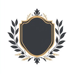 Elegant gold shield emblem with leaves; design template, ideal for logos or invitations