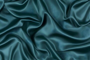 Obraz premium Smooth Teal Satin Fabric Flows Elegantly, Creating Luxurious Waves and Soft Folds in Gentle Light.