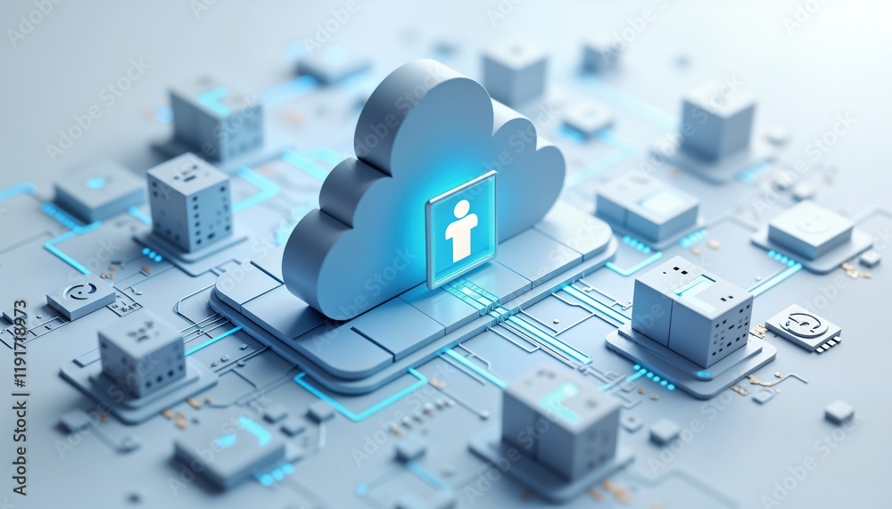 Poster abstract illustration modern tech cloud computing network. data security, digital server architectur