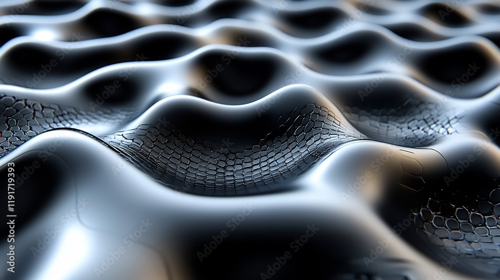 Poster Abstract dark metallic surface with wavy texture and subtle grid pattern.