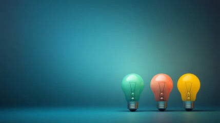 Three bright light bulbs glowing against a vibrant blue backdrop three