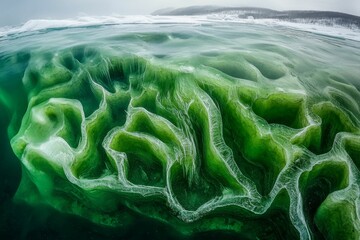 Obraz premium Green ice formations, underwater, textured, abstract.