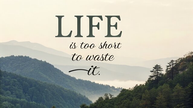 Embracing the moment life is too short to waste inspirational nature quote serene landscape reflective viewpoint