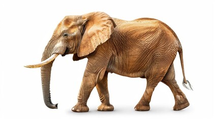 Obraz premium Majestic large African elephant stands proud on a bright white background, showcasing its grandeur and strength.