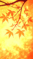 Autumn Leaves Glow Against a Vibrant Golden Sky at Sunset in a Serene Natural Landscape