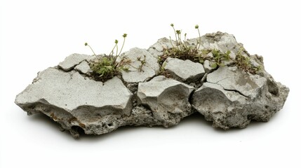 Cracked stone, small plants sprout from fissures.