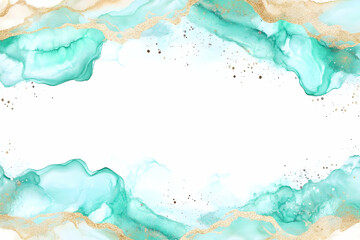 Turquoise and Gold Alcohol Ink Abstract Background with Copy Space