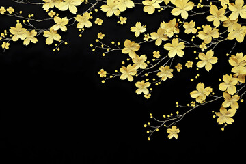 Golden Flowers Adorn a Black Background, a Luxurious Botanical Display with Metallic Accents.