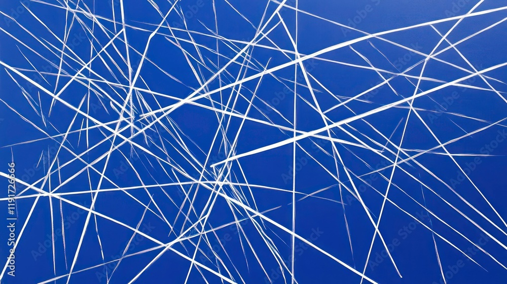 Aufkleber Abstract blue background with intersecting white lines creating a dynamic, chaotic pattern.