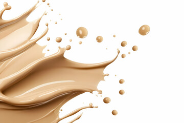 Liquid Foundation Splash with Droplets on a White Background Creates a Dynamic Visual