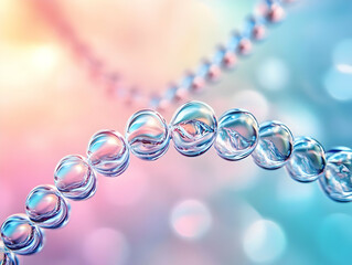 Translucent Spheres Interconnect, Forming a Dynamic Chain Against a Dreamy Pastel Backdrop.