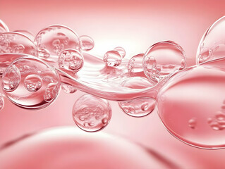 Abstract 3D Render of Pink Liquid Bubbles Flowing and Glistening Smoothly on a Gradient Background