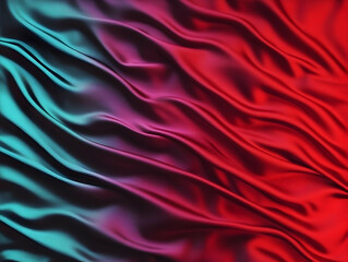 Obraz premium Flowing Teal and Red Silk Fabric Creates a Gradient Background, Smoothly Transitioning