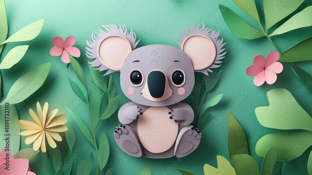 Canvas Prints Adorable Koala paper cut Art Style 3d background 