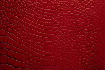Red Leather Texture Background Shows Embossed Reptile Skin Design with Detailed Scales and Smooth Finish.