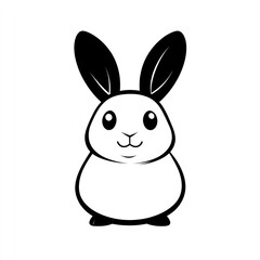 Fototapeta premium Cute cartoon bunny, white fur, black ears, sitting. Children's book illustration