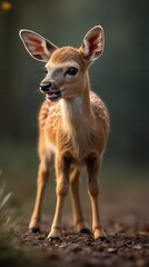Fototapeta premium Little Deer Eating Wildlife Standing Animal