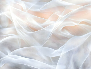 Fototapeta premium White sheer fabric drapes elegantly, creating soft folds and subtle textures over a warm background.