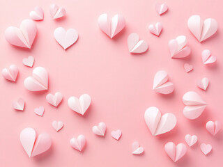 Paper hearts on pink background, Valentine's Day concept.