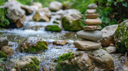 Serene River in a Lush Forest. Nature's Tranquility concept