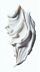 White Cream Swirls Dynamically on White, Showcasing Texture and Movement.