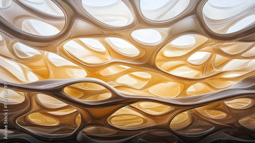 Fototapete abstract 3d render of an organic structure with intricate holes and patterns beautifully illuminated