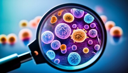 cancer precaution conceptual vibrant close up of healthy and unhealthy cells under lens