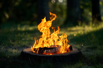 Obraz premium Controls the campfire outdoor, fire in a nature, park or forest illustration 