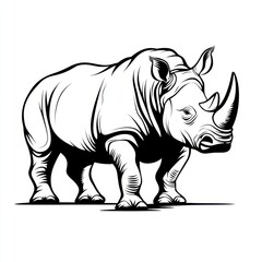 Fototapeta premium Rhino standing, African savanna background, wildlife illustration, educational use