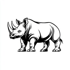 Fototapeta premium Rhino standing, safari, wildlife, Africa, animal illustration, nature, design, vector