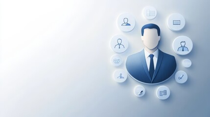 Businessman in suit navigating social media connections, building online presence and network